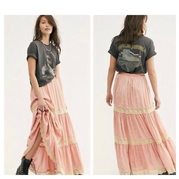 Spell Ocean Lace Appliqué Maxi Skirt S